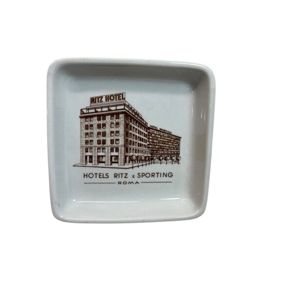 Hotel RITZ e Sporting Roma Italy Vintage Ashtray - Porcelain Made in Italy 4"x4" - Picture 1 of 3
